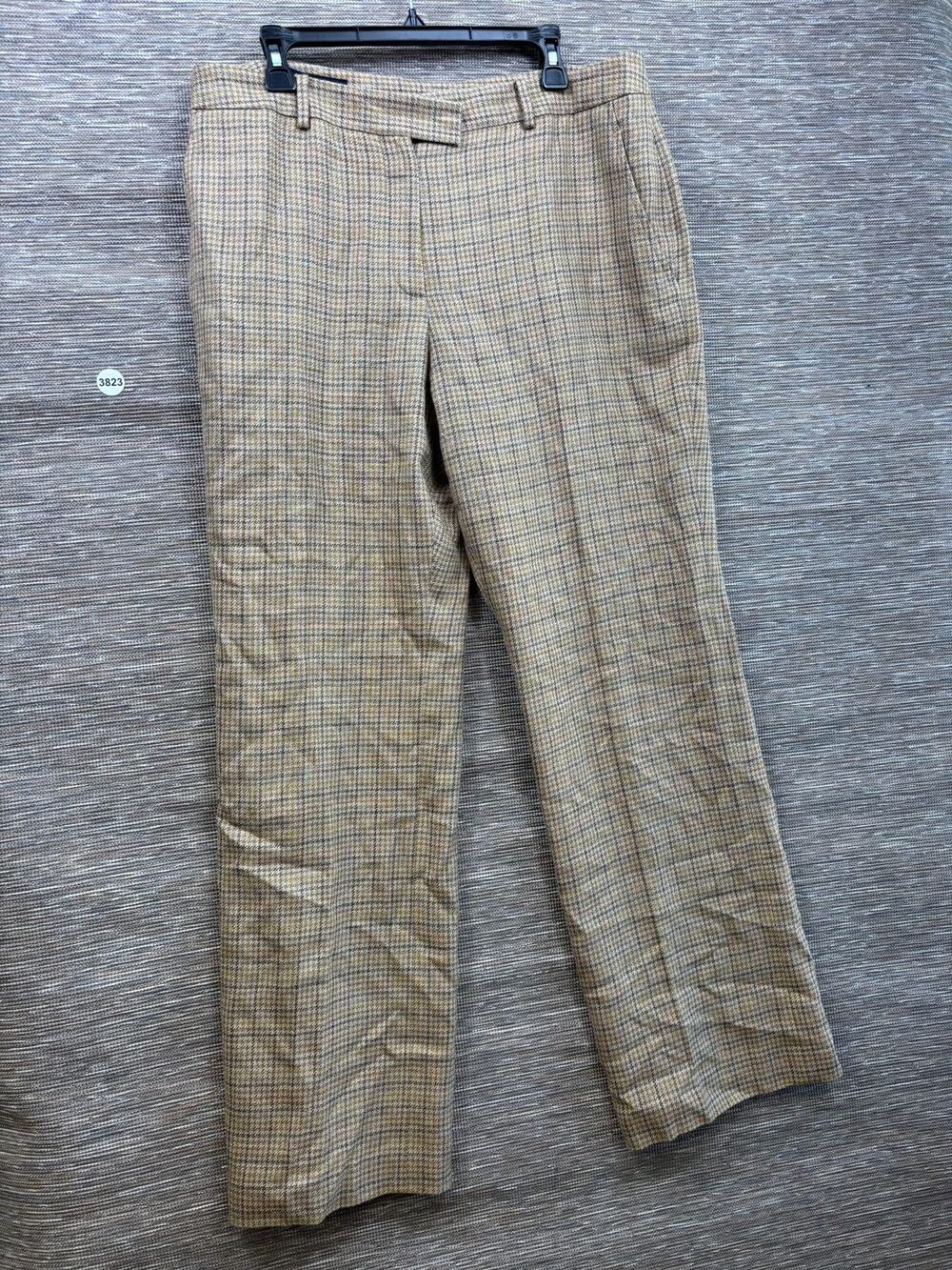 Brooks Brothers Dress Pants Womens 16 Beige Plaid Silk Linen Wool Tweed Lined
